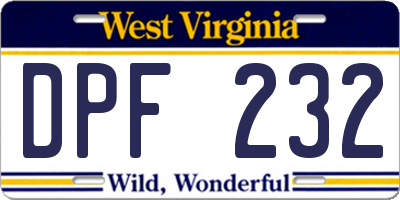 WV license plate DPF232