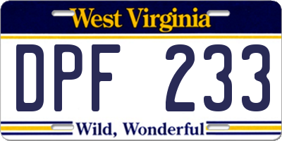 WV license plate DPF233