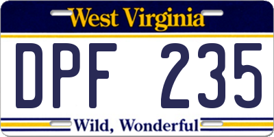WV license plate DPF235