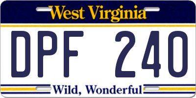 WV license plate DPF240