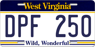 WV license plate DPF250