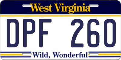 WV license plate DPF260