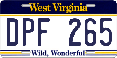 WV license plate DPF265