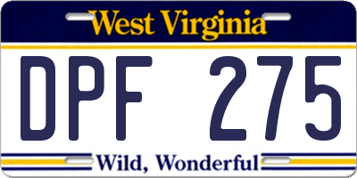 WV license plate DPF275