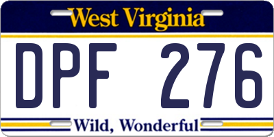 WV license plate DPF276