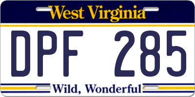 WV license plate DPF285