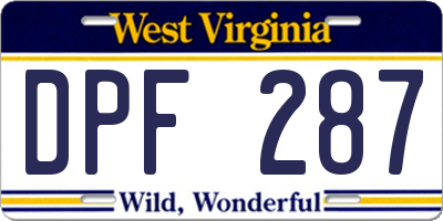 WV license plate DPF287