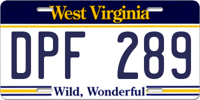 WV license plate DPF289