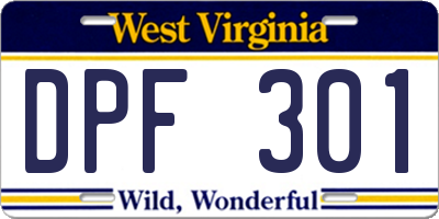 WV license plate DPF301