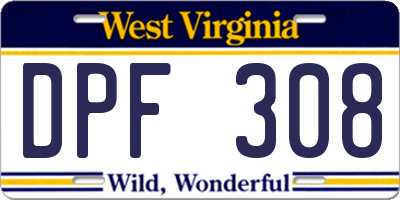 WV license plate DPF308