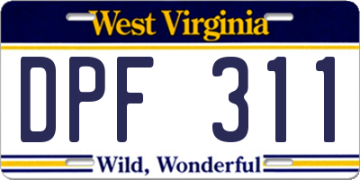 WV license plate DPF311