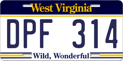 WV license plate DPF314