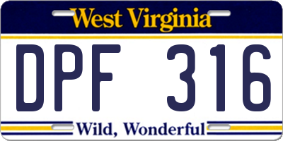WV license plate DPF316