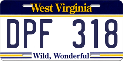 WV license plate DPF318