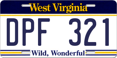 WV license plate DPF321