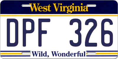 WV license plate DPF326