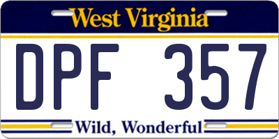 WV license plate DPF357
