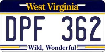 WV license plate DPF362