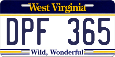 WV license plate DPF365
