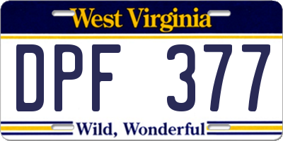 WV license plate DPF377