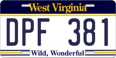 WV license plate DPF381