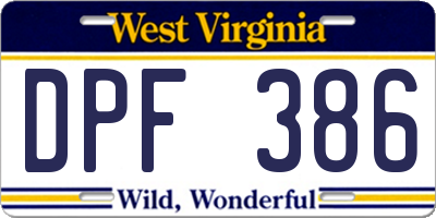WV license plate DPF386