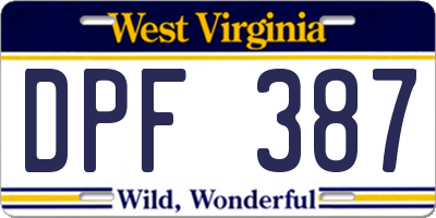 WV license plate DPF387