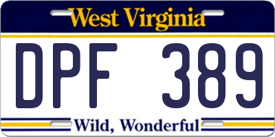 WV license plate DPF389