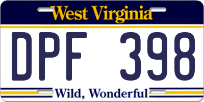 WV license plate DPF398