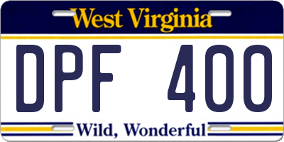 WV license plate DPF400