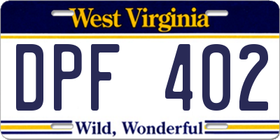 WV license plate DPF402