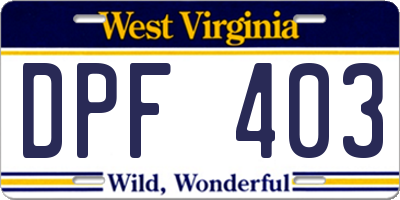 WV license plate DPF403