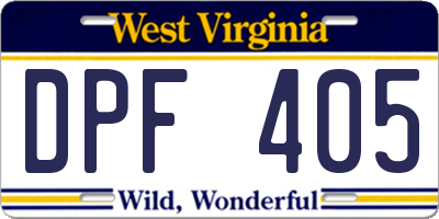 WV license plate DPF405