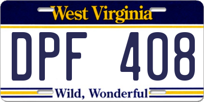 WV license plate DPF408