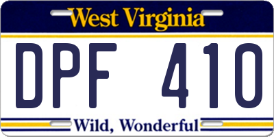 WV license plate DPF410