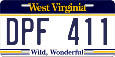 WV license plate DPF411