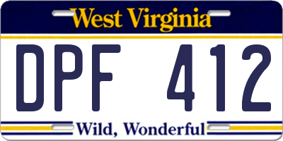 WV license plate DPF412
