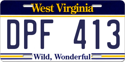 WV license plate DPF413