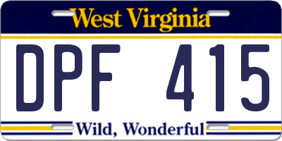 WV license plate DPF415