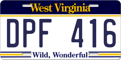 WV license plate DPF416