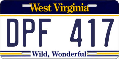 WV license plate DPF417