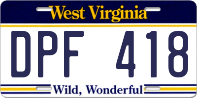 WV license plate DPF418