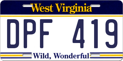 WV license plate DPF419