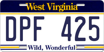 WV license plate DPF425