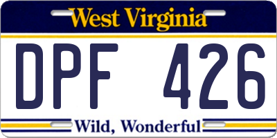 WV license plate DPF426