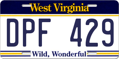 WV license plate DPF429