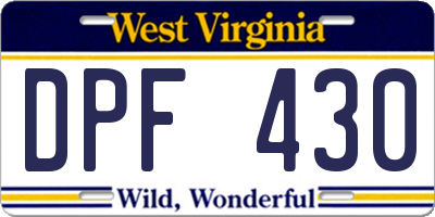 WV license plate DPF430