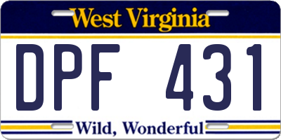 WV license plate DPF431