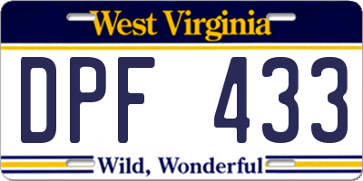 WV license plate DPF433