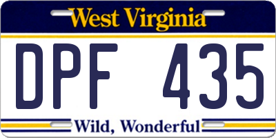 WV license plate DPF435